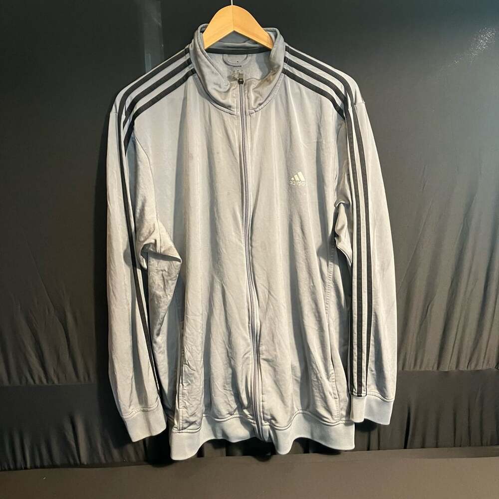 Adidas Track Jacket Size 2XL Grey Full Zip 3-Stripes